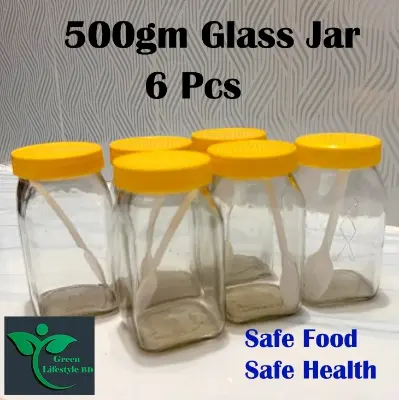 Picture of Clear 500gm Glass Jar 06 Pes Set for Kitchen and dining, Glassware food jar, Food container Set, kitchen glass jar. - Clear