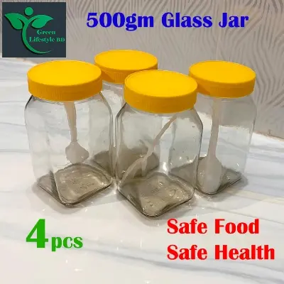 Picture of Clear 500gm Glass Jar 04 Pes Set for Kitchen and dining, Glassware food jar, Food container Set, kitchen glass jar. - Clear