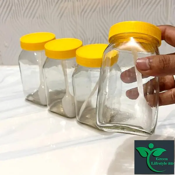 Picture of Clear 500gm Glass Jar 04 Pes Set for Kitchen and dining, Glassware food jar, Food container Set, kitchen glass jar. - Clear