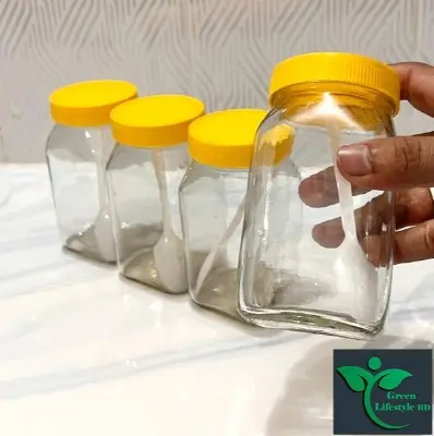 Picture of Clear 500gm Glass Jar 04 Pes Set for Kitchen and dining, Glassware food jar, Food container Set, kitchen glass jar. - Clear