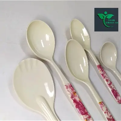 Picture of Melamine Spoon 6 Pieces Set (Size-10.5inch) for kitchen and dining. - Off White