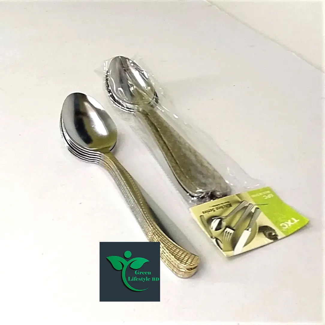 Picture of 8 Inch 6 Pieces Stainless Steel Spoon Set for home and restaurant ( Multi Design Print ) - Multicolor