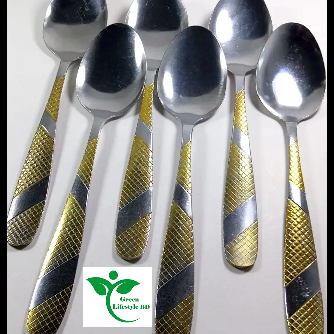 Picture of 8 Inch 6 Pieces Stainless Steel Spoon Set for home and restaurant ( Multi Design Print ) - Multicolor