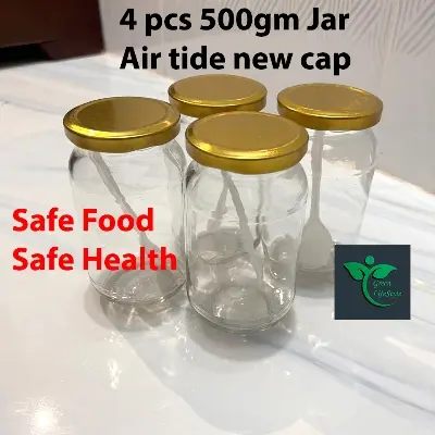 Picture of Super clean Glass Jar/Kacher jar 500gm 04 Pieces Set for Kitchen & Dining. Glassware Food container. - Clear 4 pcs