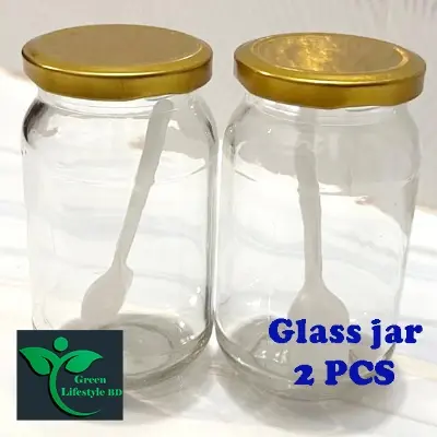 Picture of Clear Glass Jar/kacher jar 500gm 02 Pieces Set for Kitchen & Dining - Clear 2 pcs