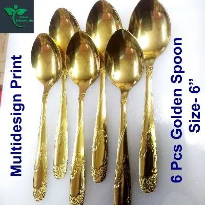 Picture of Luxury Gold Color 6 Piece Tablespoon Stainless Steel Spoon Set - Elegant And Durable Cutlery Set