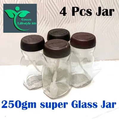 Picture of 250gm super clean Glass Jar/Kacher jar 04 Pieces Set for Kitchen & Dining. Glassware Food container. - Clear