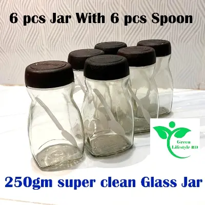 Picture of 250gm super clean Glass Jar/Kacher jar 06 Pieces Set for Kitchen & Dining. Glassware Food container. - Clear