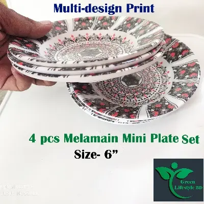 Picture of 6 inch 4 piece set Multi design Print Melamine Mini plate Set. - Multicolor
