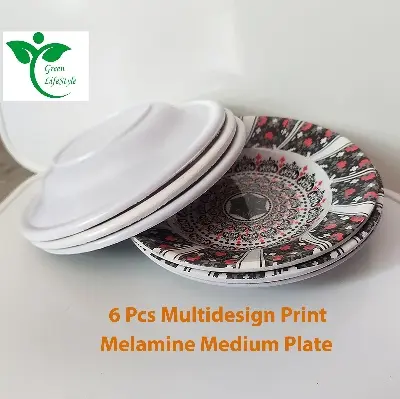 Picture of 6 Pcs Melamine Plate Set – 6 Inch Medium Size Plates with Multi Design Print - Multicolor 6pcs