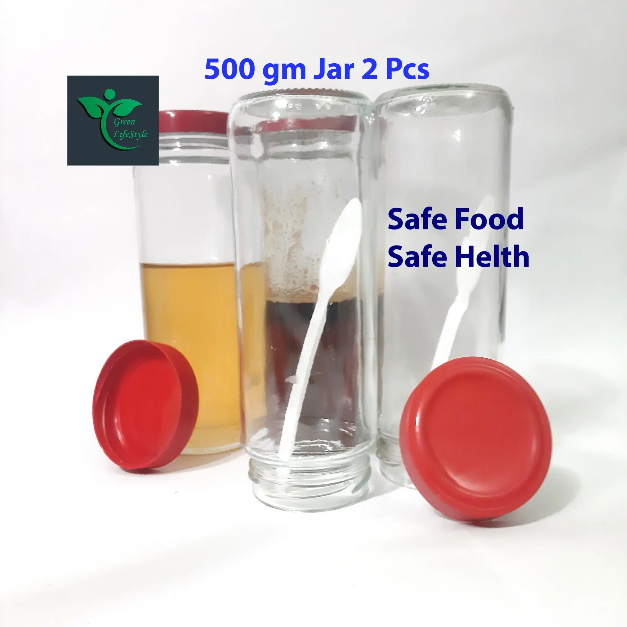 Picture of 500gm 02 Pcs Good quality Glass Jar for Kitchen & Dining. Glassware Food container. - Clear