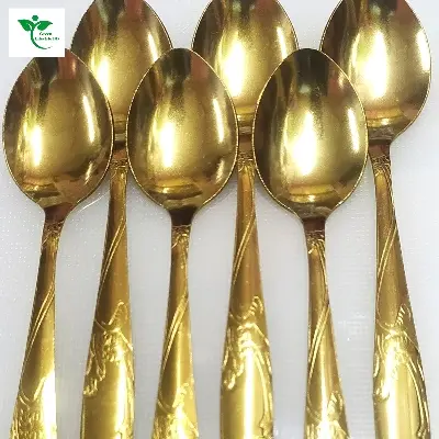 Picture of luxury gold color 6pcs set (6inch) tablespoon stainless steel spoon. - Gold
