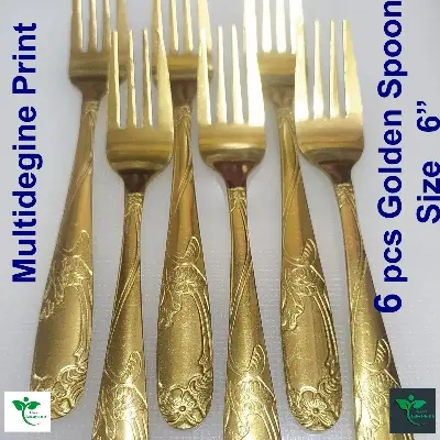 Picture of Stainless Steel Spoon Gold Color Cutlery 6pcs (6inch) Premium Quality. - Gold