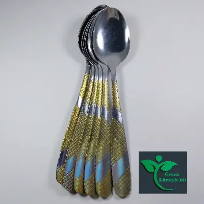 Picture of 8 Inch 6 Pieces Stainless Steel Spoon Set for home and restaurant ( Multi Design Print ) - Multicolor