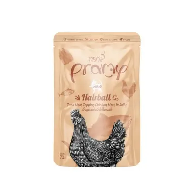 Picture of Pramy HAIRBALL Pouch Cat Food Tuna Meat Topping Chicken Meat in Jelly for Adult 70gm