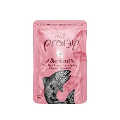 Picture of Pramy STERILIZED Pouch Cat Food Tuna Meat Topping Salmon in Jelly for Adult 70gm