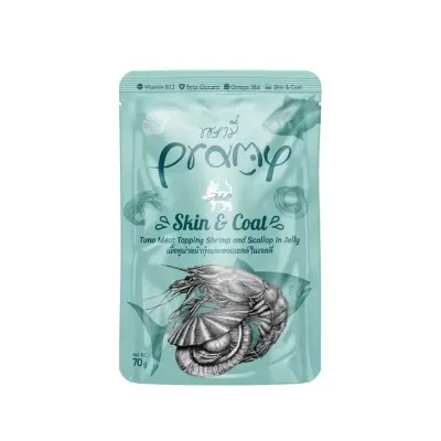 Picture of Pramy SKIN & COAT Pouch Cat Food Tuna Meat Topping Shrimp & Scallop in Jelly for Adult 70gm