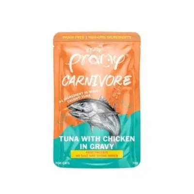 Picture of Pramy Carnivore Pouch Cat Food Tuna with Chicken in Gravy for All Cats 70gm