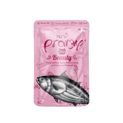 Picture of Pramy BEAUTY Pouch Cat Food Tuna Meat Topping Chicken Meat in Gravy for All Cats 70gm
