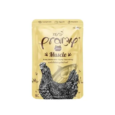 Picture of Pramy MUSCLE Pouch Cat Food Chicken Meat Topping Tuna Meat in Gravy for All Cats 70gm