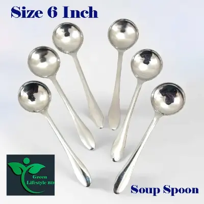 Picture of Good quality Stainless Steel 6 Piece Set Soup Spoon (6 Inch) Tall For Dining and Kitchen - Silver