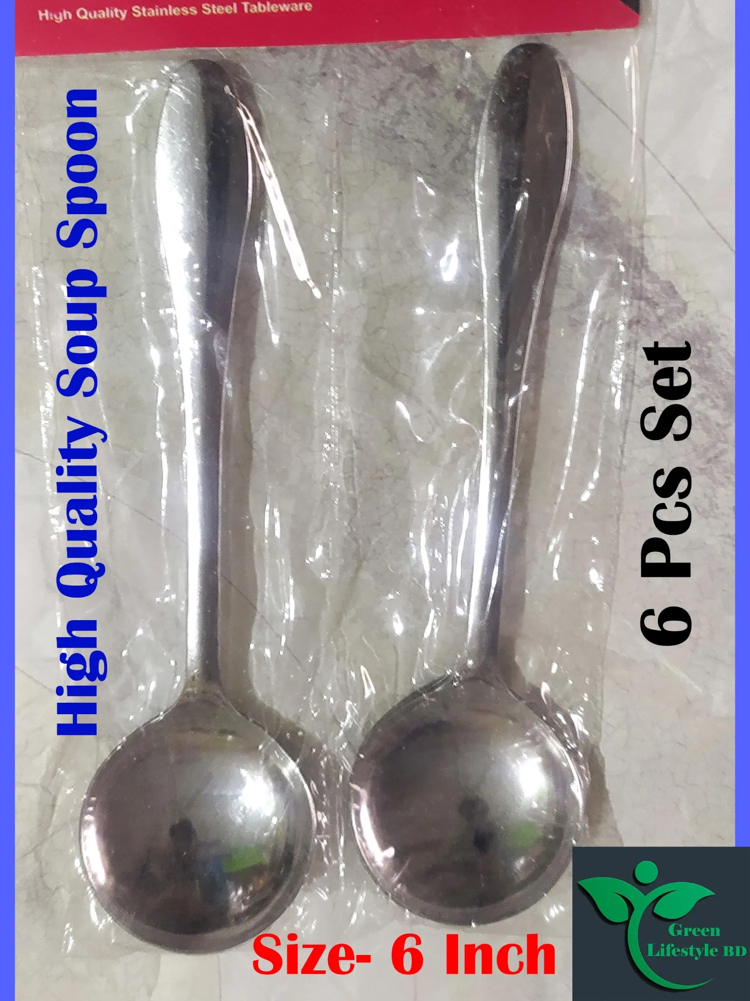 Picture of Good quality Stainless Steel 6 Piece Set Soup Spoon (6 Inch) Tall For Dining and Kitchen - Silver