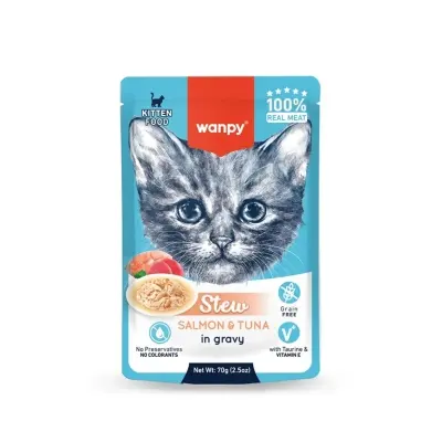 Picture of Wanpy Stew in Gravy Pouch Cat Food Kitten Salmon & Tuna 70gm