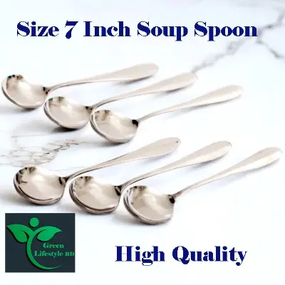 Picture of Good quality Stainless Steel 6 Piece Set Soup Spoon 7 Inch Tall For Dining and Kitchen - Silver