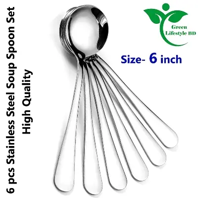 Picture of Good quality Stainless Steel 6 Piece Set Soup Spoon 6 Inch Tall For Dining and Kitchen - Silver