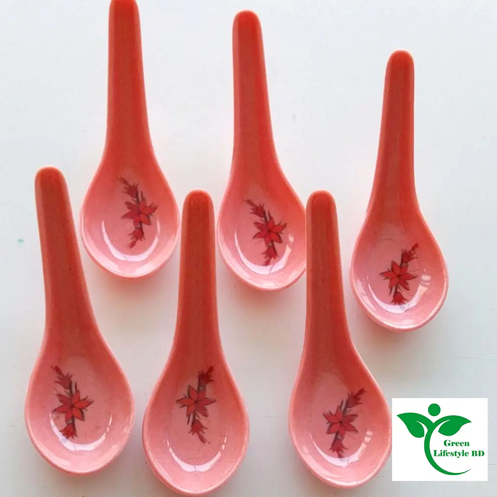 Picture of High-quality Melamine soup spoon 6 pcs Set 4+ inches long multi-design print Pink Color. - Pink