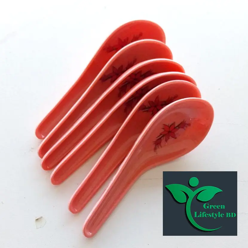 Picture of High-quality Melamine soup spoon 6 pcs Set 4+ inches long multi-design print Pink Color. - Pink