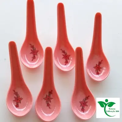 Picture of High-quality Melamine soup spoon 6 pcs Set 4+ inches long multi-design print Pink Color. - Pink