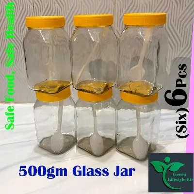 Picture of Clear 500gm Glass Jar 06 Pes Set for Kitchen and dining, Glassware food jar, Food container Set, kitchen glass jar. - Clear 6 pcs