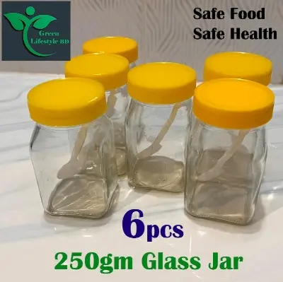 Picture of Clear 250gm Glass Jar 06 Pes Set for Kitchen and dining, Glassware food jar, Food container Set, kitchen glass jar. - Clear