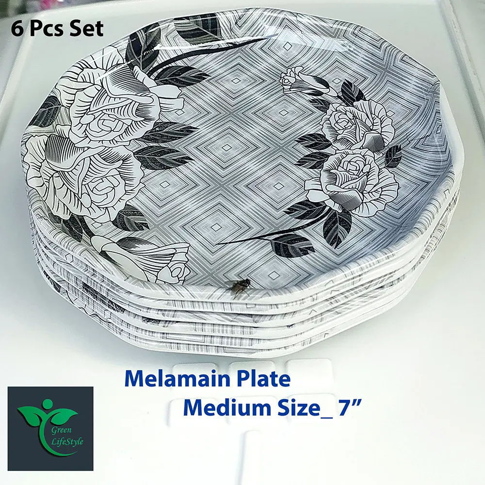 Picture of 6pcs Set Melamine Half Plate (7" / 5" Size ) Multi Design Print for Home & Office High Quality Melamine.