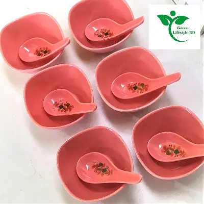 Picture of 6 Piece Square Soup Bowl with Spoon (3.5) Inch Pink Color. - Pink