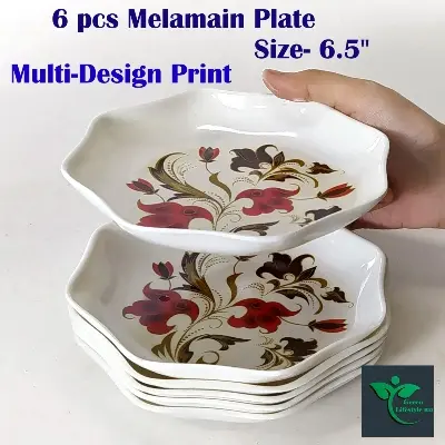 Picture of Melamine Plate New Style 6 Piece Set (Size 6.5" Inch) for Home and Office. - White