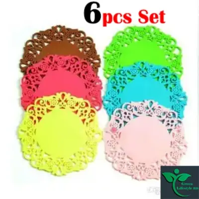 Picture of 6Pcs (Size 7.5 inch) Silicone Table Heat Resistant Mat Dish Coaster Drink Placemat Mat Multicolor. - Multicolor