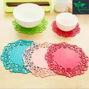Picture of 6Pcs (Size 7.5 inch) Silicone Table Heat Resistant Mat Dish Coaster Drink Placemat Mat Multicolor. - Multicolor