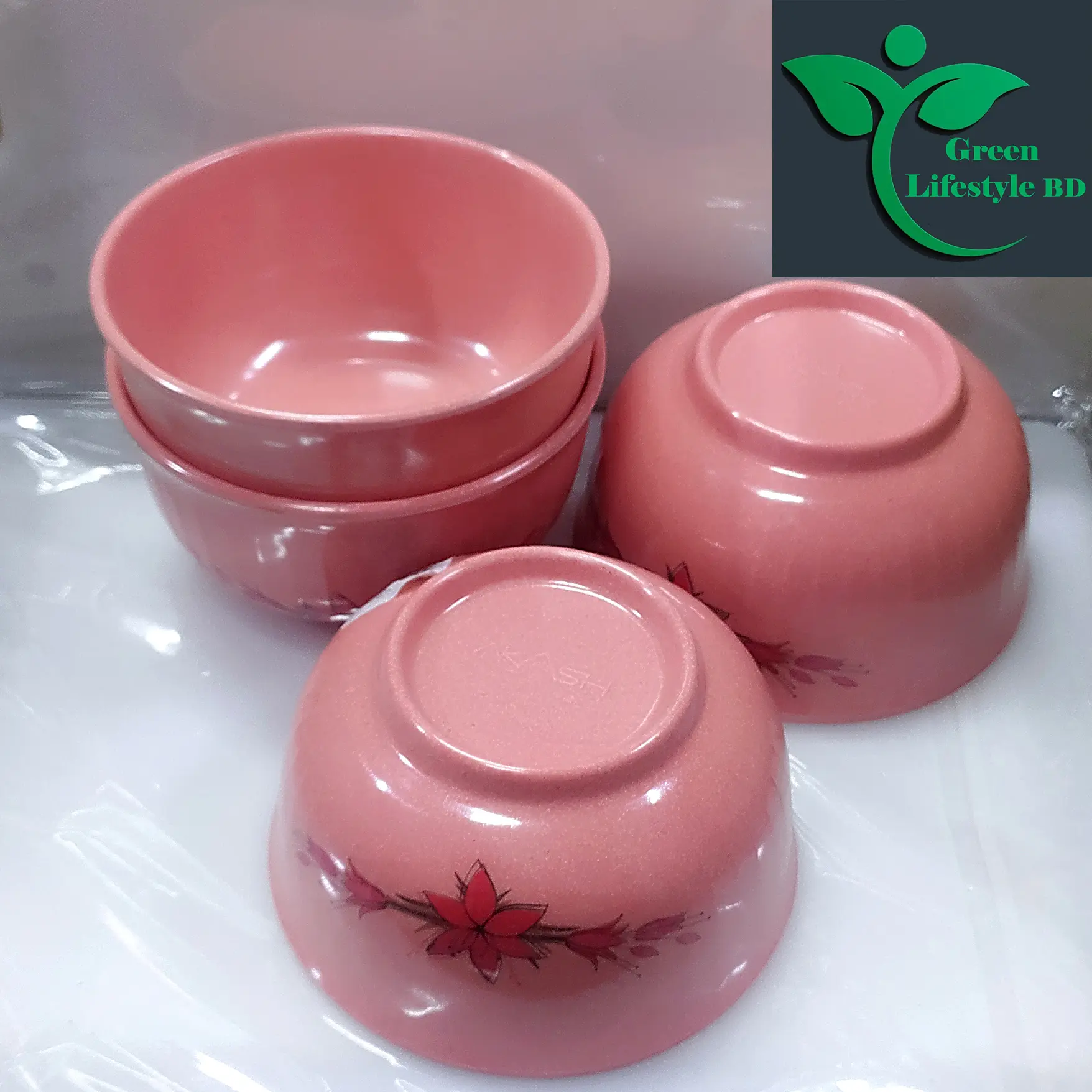 Picture of Big Size Melamine Soup Bowl 6 pcs 4.5" Round Pink Color Multi Design Print - Pink