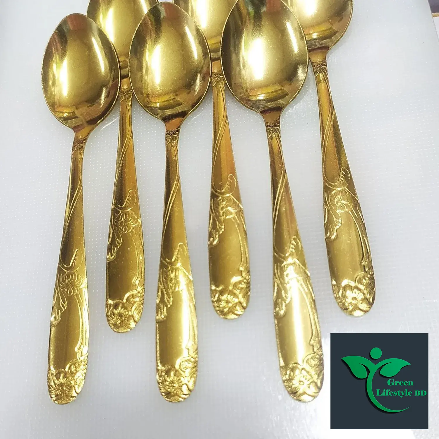 Picture of 12-Pcs Set Golden Color Tea Spoon Set Stainless Steel (Tea Spoon 6-Pcs & Fork Spoon 6-Pcs) -Chopsticks - Gold