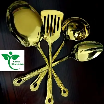 Picture of 4 Pcs Set Gold Color Stainless Steel Serving Spoons (Size 10 inch) - Perfect For Various Dishes And Occasions. - Gold
