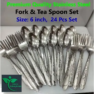 Picture of Tea And Fork Stainless Steel Spoon Set 24 Pcs Complete Set (Size 6 Inch) For Your Dining Needs Premium Quality Long-Lasting Use. - Silver