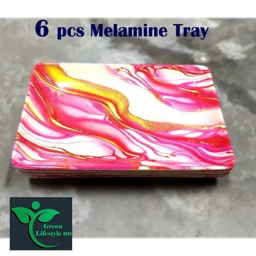 Picture of Good-quality Melamine Tray 6 pcs set Medium size length 7.5 wide 5.5 inches for kitchen and dining multi-design print. - Multicolor