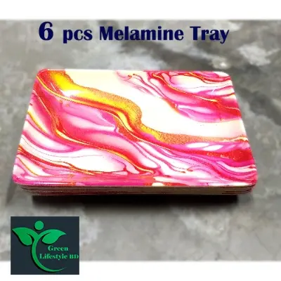 Picture of Good-quality Melamine Tray 6 pcs set Medium size length 7.5 wide 5.5 inches for kitchen and dining multi-design print. - Multicolor