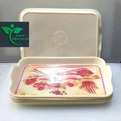 Picture of Melamine Tray 6 pcs set medium size length 7.5 wide 5 inches for kitchen and dining multi-design print. - Multicolor