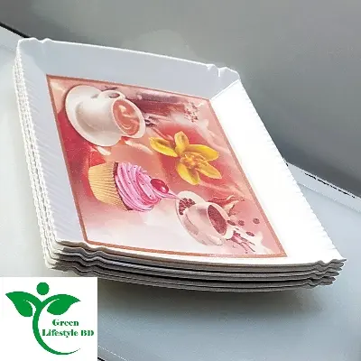 Picture of High-quality Melamine Tray 6 pcs set Medium size length 7.5 wide 5.5 inches for kitchen and dining multi-design print. - Multicolor