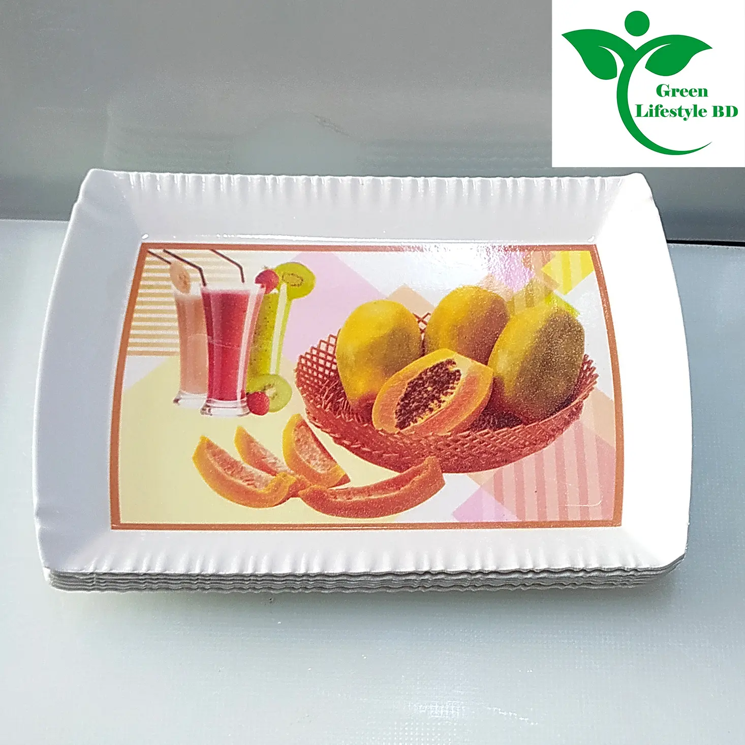 Picture of High-quality Melamine Tray 6 pcs set Medium size length 7.5 wide 5.5 inches for kitchen and dining multi-design print. - Multicolor
