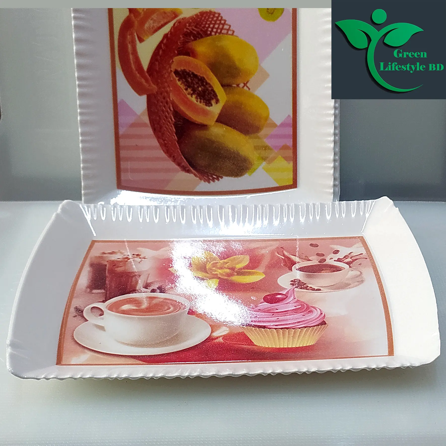Picture of High-quality Melamine Tray 6 pcs set Medium size length 7.5 wide 5.5 inches for kitchen and dining multi-design print. - Multicolor
