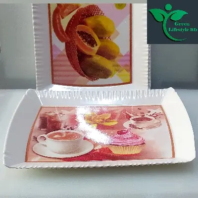 Picture of High-quality Melamine Tray 6 pcs set Medium size length 7.5 wide 5.5 inches for kitchen and dining multi-design print. - Multicolor